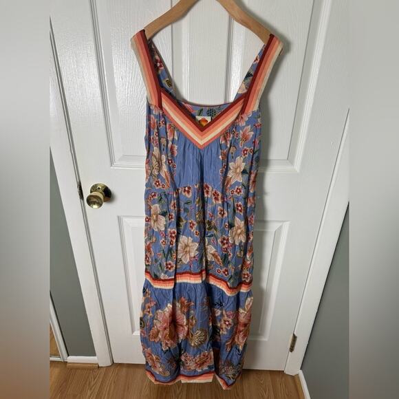 Farm Rio Blue Superbloom Tapestry Maxi Dress M - Picture 2 of 7